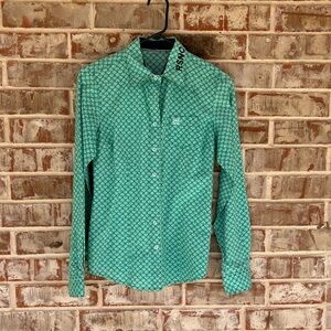 Cinch Green Navy Print Western Cowgirl Shirt
